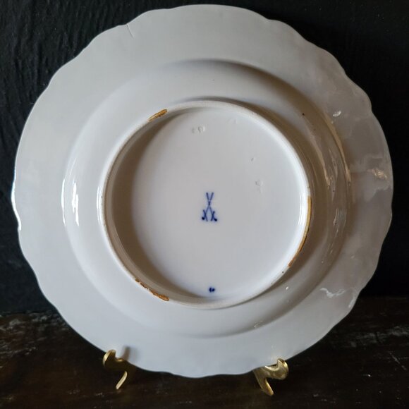 Antique Meissen Plate Courting Couple Romantic Scene Floral Design 8.75" - Picture 6 of 10